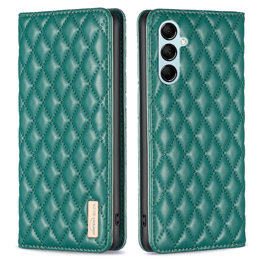 BINFEN COLOR BF Style-16 For Samsung Galaxy M14 5G PU Leather Imprinted Rhombus Case Card Holder Phone Protective Cover BINFEN COLOR BF Style-16 For Samsung Galaxy M14 5G PU Leather Imprinted Rhombus Case Card Holder Phone Protective Cover